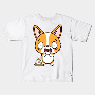 Funny corgi steps on a dirty diaper Kids T-Shirt